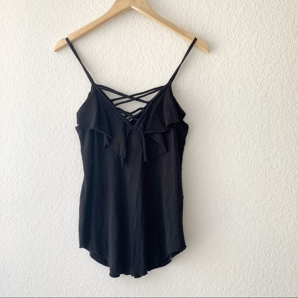 Chaser Black 100% Cotton Ruffle Criss Cross Cami - Picture 4 of 11